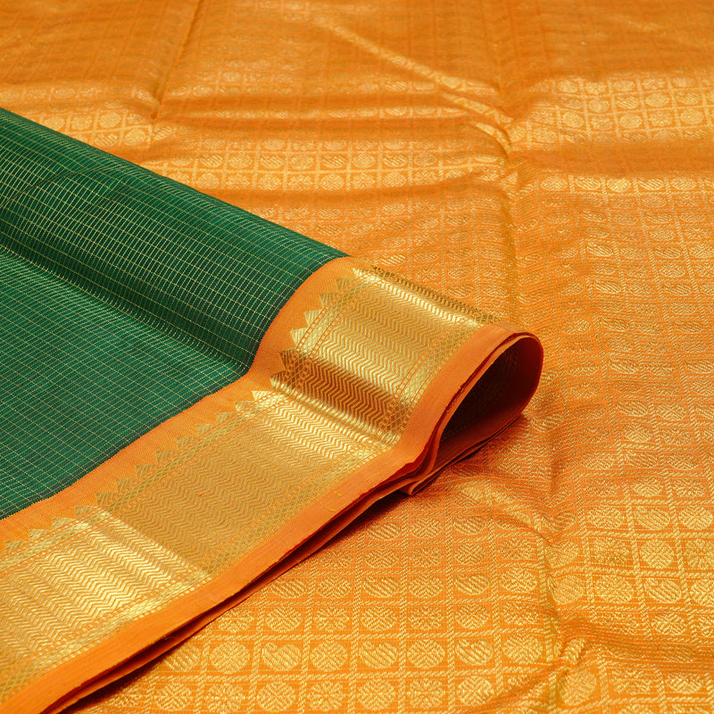Hayagrivas Bottle Green Handloom Kanjivaram Silk Saree with Mango Yellow Border KBD1852B4-1