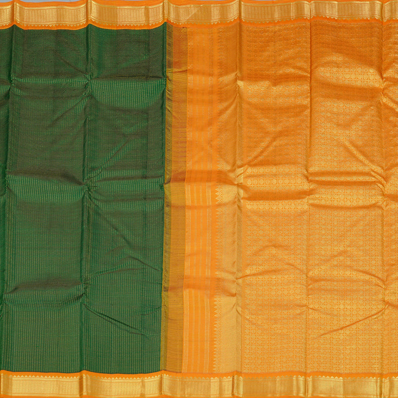 Hayagrivas Bottle Green Handloom Kanjivaram Silk Saree with Mango Yellow Border KBD1852B4-1