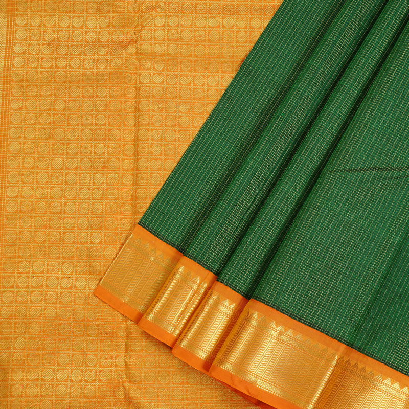 Hayagrivas Bottle Green Handloom Kanjivaram Silk Saree with Mango Yellow Border KBD1852B4-1