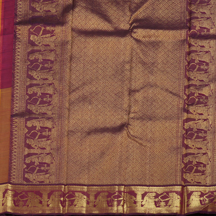Hayagrivas Mubagam(Green,Pink And Yellow) Handloom Kanjivaram Silk Saree with Wine Maroon Border KBD1852B5-1