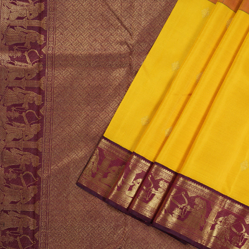 Hayagrivas Mubagam(Green,Pink And Yellow) Handloom Kanjivaram Silk Saree with Wine Maroon Border KBD1852B5-1