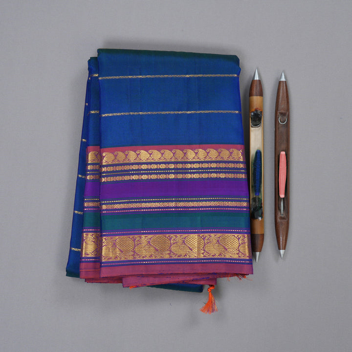 Hayagrivas Handloom Kanjivaram Silk Saree in Majestic Peacock Blue KBD1853B11-1