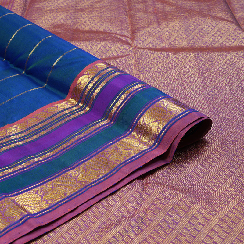 Hayagrivas Handloom Kanjivaram Silk Saree in Majestic Peacock Blue KBD1853B11-1