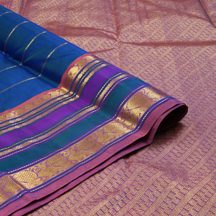 Hayagrivas Handloom Kanjivaram Silk Saree in Majestic Peacock Blue KBD1853B11-1