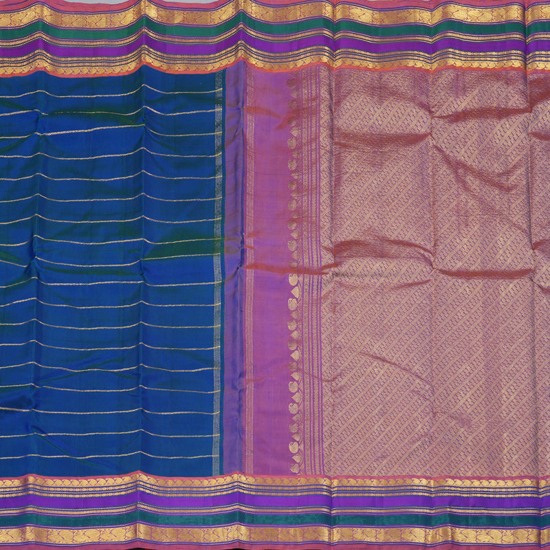 Hayagrivas Handloom Kanjivaram Silk Saree in Majestic Peacock Blue KBD1853B11-1