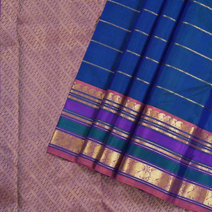 Hayagrivas Handloom Kanjivaram Silk Saree in Majestic Peacock Blue KBD1853B11-1
