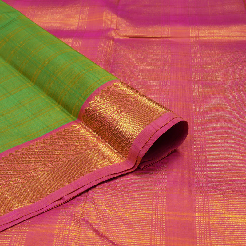 Hayagrivas Handloom Fluorescent Green Kanjivaram Silk Saree with Golden Pink Border KBD1853B12-1