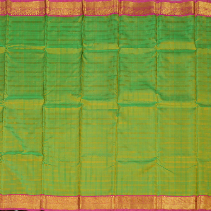 Hayagrivas Handloom Fluorescent Green Kanjivaram Silk Saree with Golden Pink Border KBD1853B12-1