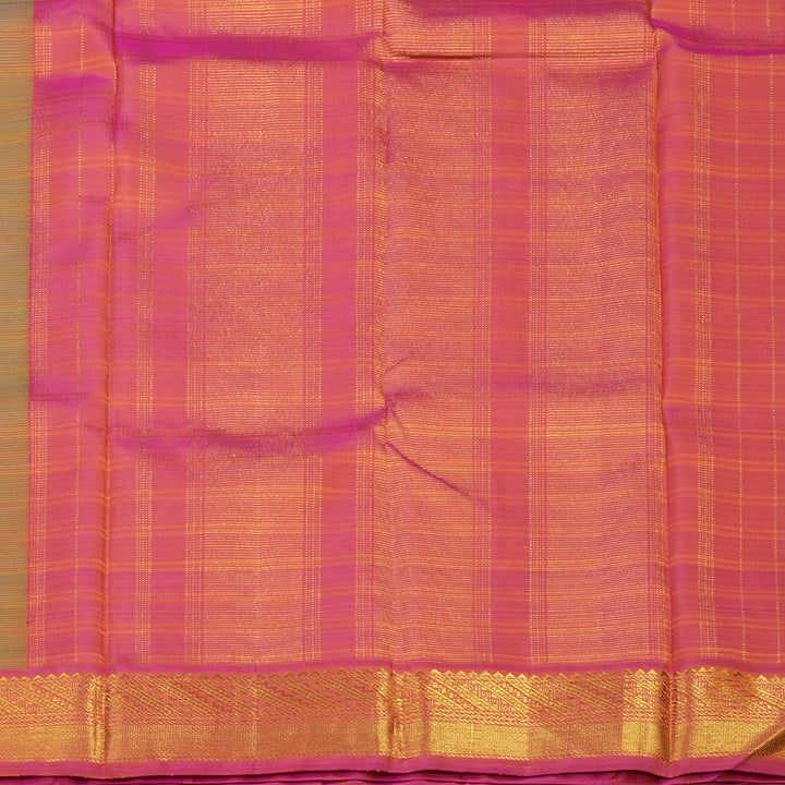 Hayagrivas Handloom Fluorescent Green Kanjivaram Silk Saree with Golden Pink Border KBD1853B12-1