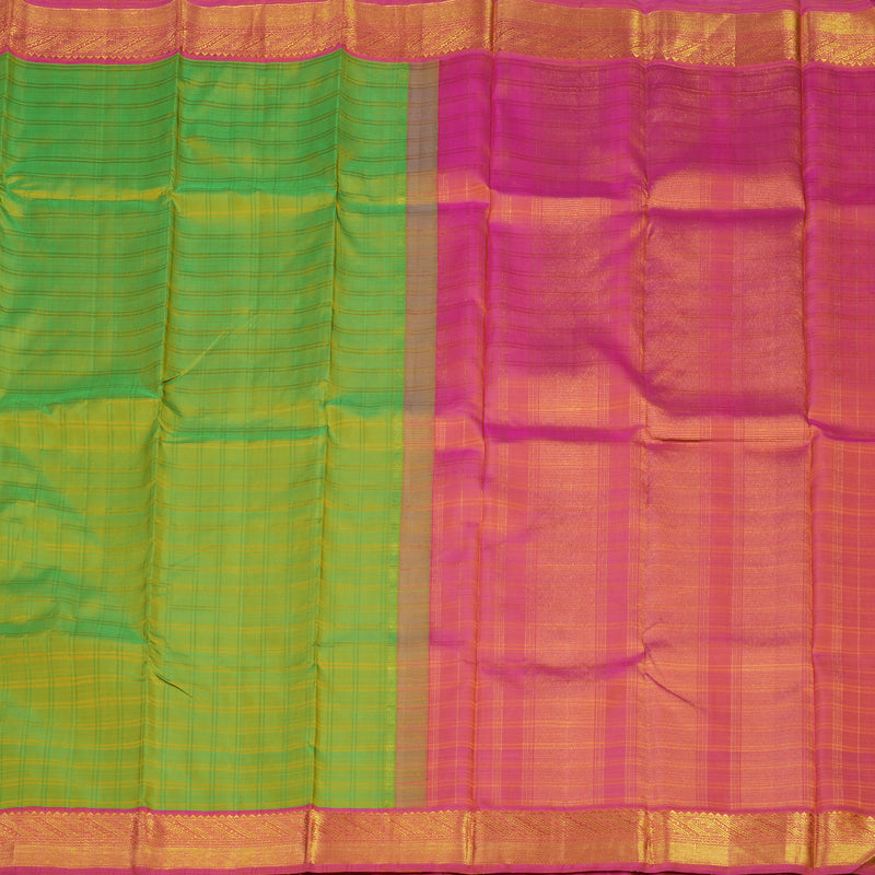 Hayagrivas Handloom Fluorescent Green Kanjivaram Silk Saree with Golden Pink Border KBD1853B12-1