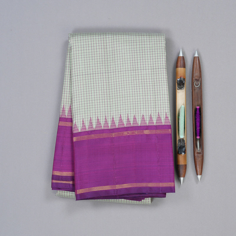 Hayagrivas Silver Grey Handloom Kanjivaram Silk Saree with Purple Border KBD1853B7-1