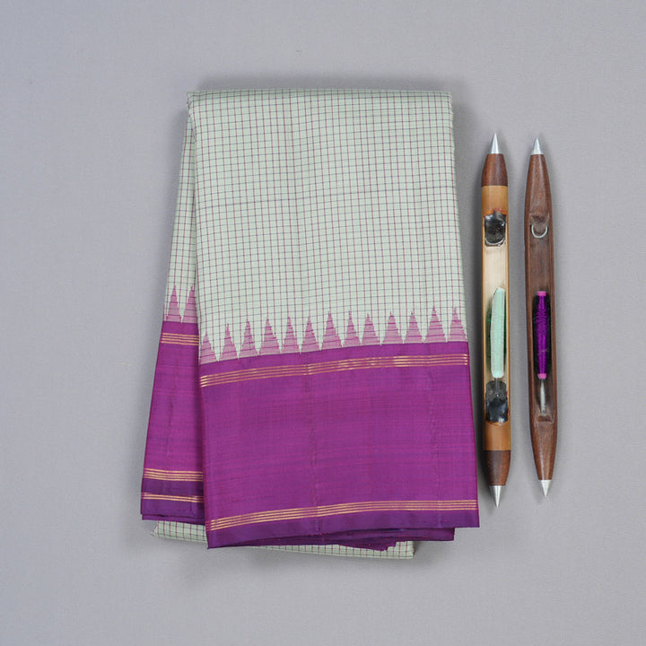 Hayagrivas Silver Grey Handloom Kanjivaram Silk Saree with Purple Border KBD1853B7-1