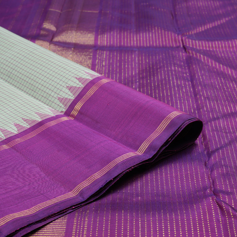 Hayagrivas Silver Grey Handloom Kanjivaram Silk Saree with Purple Border KBD1853B7-1