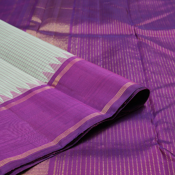 Hayagrivas Silver Grey Handloom Kanjivaram Silk Saree with Purple Border KBD1853B7-1