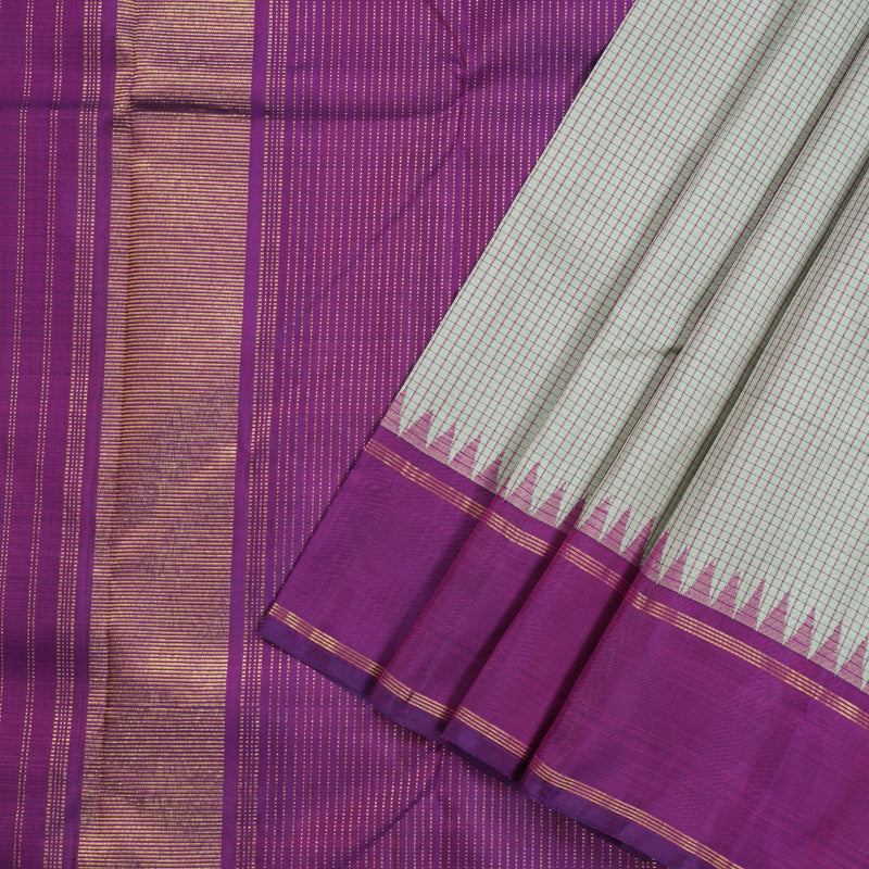 Hayagrivas Silver Grey Handloom Kanjivaram Silk Saree with Purple Border KBD1853B7-1