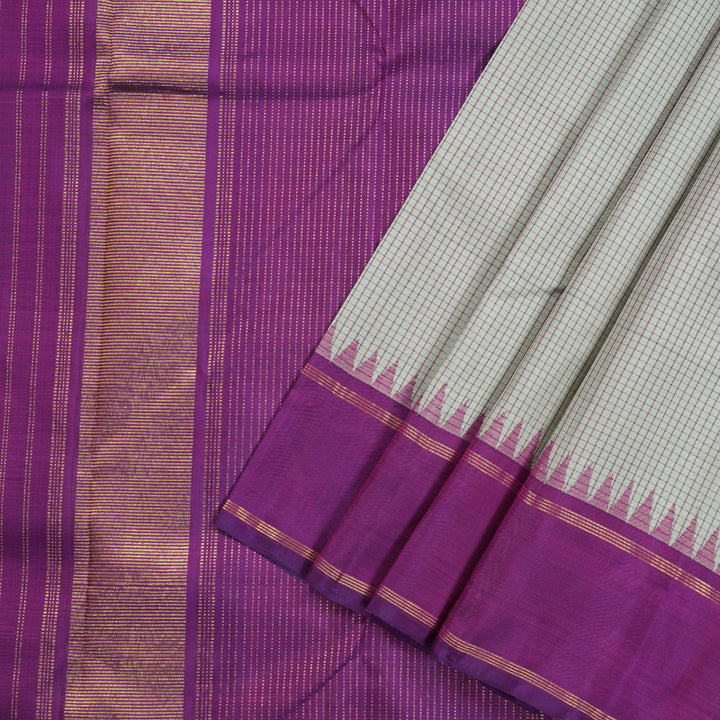 Hayagrivas Silver Grey Handloom Kanjivaram Silk Saree with Purple Border KBD1853B7-1