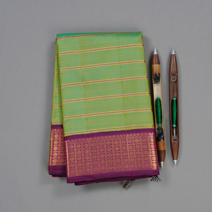 Hayagrivas Fluorescent Green Handloom Kanjivaram Silk Saree with Dark Purple Border KBD1857B1-1