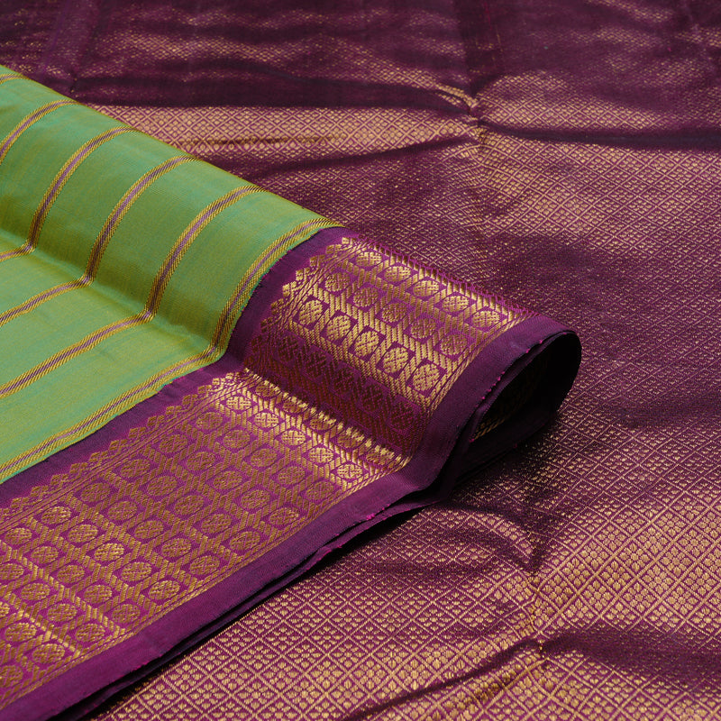 Hayagrivas Fluorescent Green Handloom Kanjivaram Silk Saree with Dark Purple Border KBD1857B1-1