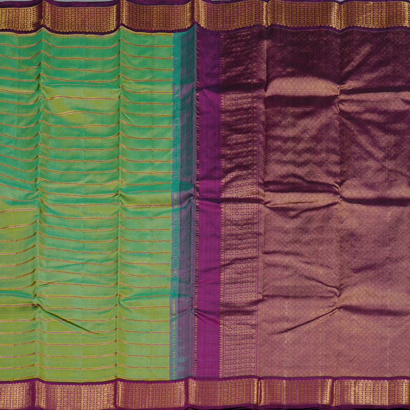 Hayagrivas Fluorescent Green Handloom Kanjivaram Silk Saree with Dark Purple Border KBD1857B1-1