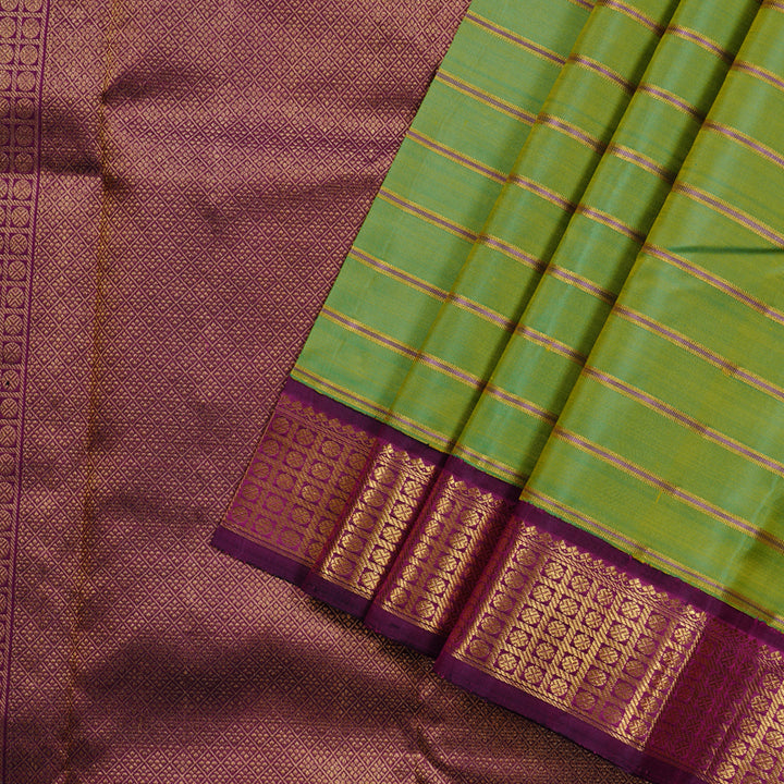Hayagrivas Fluorescent Green Handloom Kanjivaram Silk Saree with Dark Purple Border KBD1857B1-1