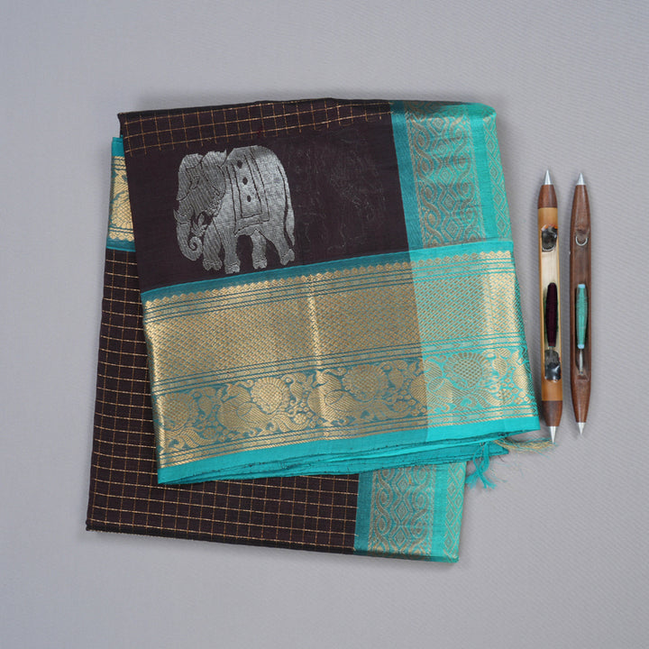 Hayagrivas Handloom Silk Cotton Saree in Classic Dark Brown KBD1859B10-1