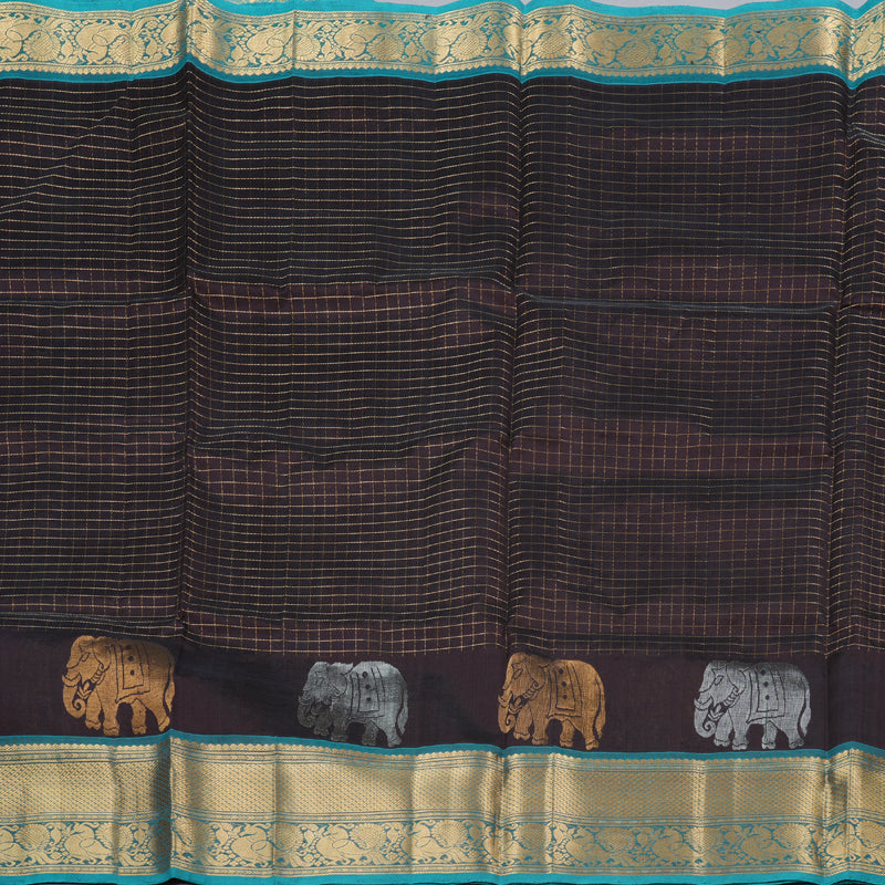 Hayagrivas Handloom Silk Cotton Saree in Classic Dark Brown KBD1859B10-1