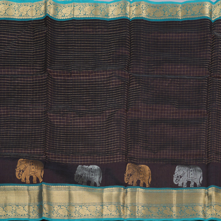 Hayagrivas Handloom Silk Cotton Saree in Classic Dark Brown KBD1859B10-1