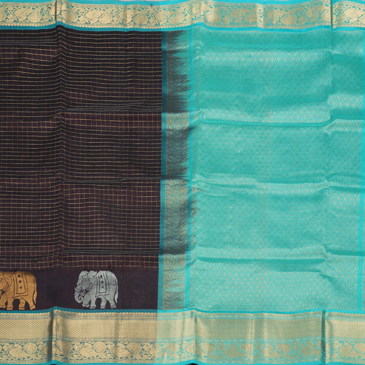 Hayagrivas Handloom Silk Cotton Saree in Classic Dark Brown KBD1859B10-1