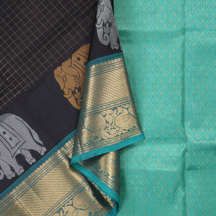 Hayagrivas Handloom Silk Cotton Saree in Classic Dark Brown KBD1859B10-1
