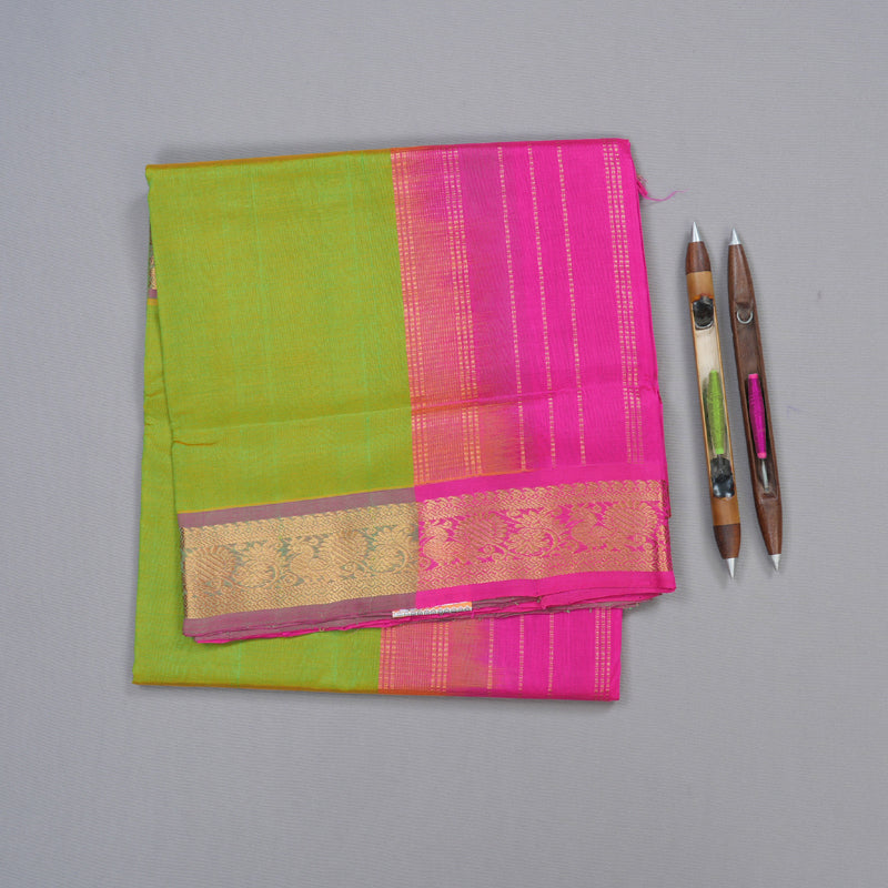 Hayagrivas Handloom Silk Cotton Saree in Elegant Lime Green with Stunning Pink Contrast, KBD1859B2-20