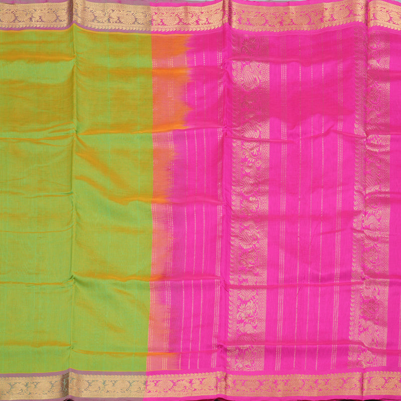 Hayagrivas Handloom Silk Cotton Saree in Elegant Lime Green with Stunning Pink Contrast, KBD1859B2-20