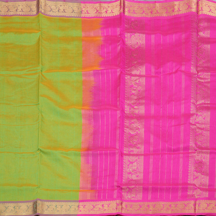 Hayagrivas Handloom Silk Cotton Saree in Elegant Lime Green with Stunning Pink Contrast, KBD1859B2-20