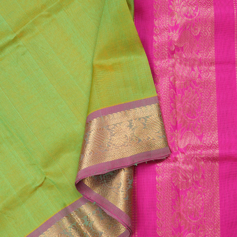 Hayagrivas Handloom Silk Cotton Saree in Elegant Lime Green with Stunning Pink Contrast, KBD1859B2-20