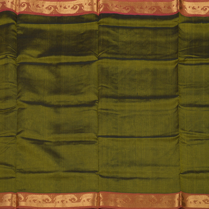 Hayagrivas Handloom Silk cotton saree in Mehandi green with maroon KBD1859B2-9