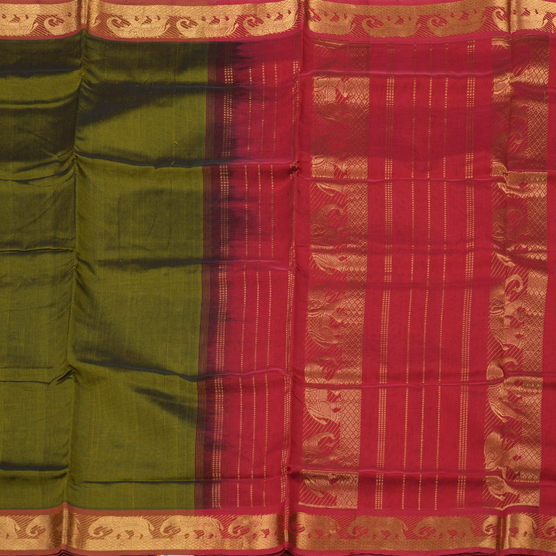 Hayagrivas Handloom Silk cotton saree in Mehandi green with maroon KBD1859B2-9