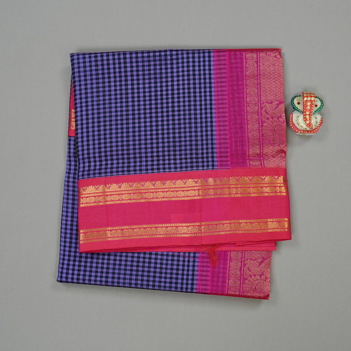 Hayagrivas Handloom Silk Cotton Saree in Sophisticated Lavender with Black Muted Checks KBD1860B8-1