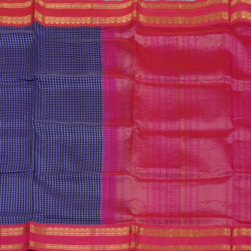 Hayagrivas Handloom Silk Cotton Saree in Sophisticated Lavender with Black Muted Checks KBD1860B8-1