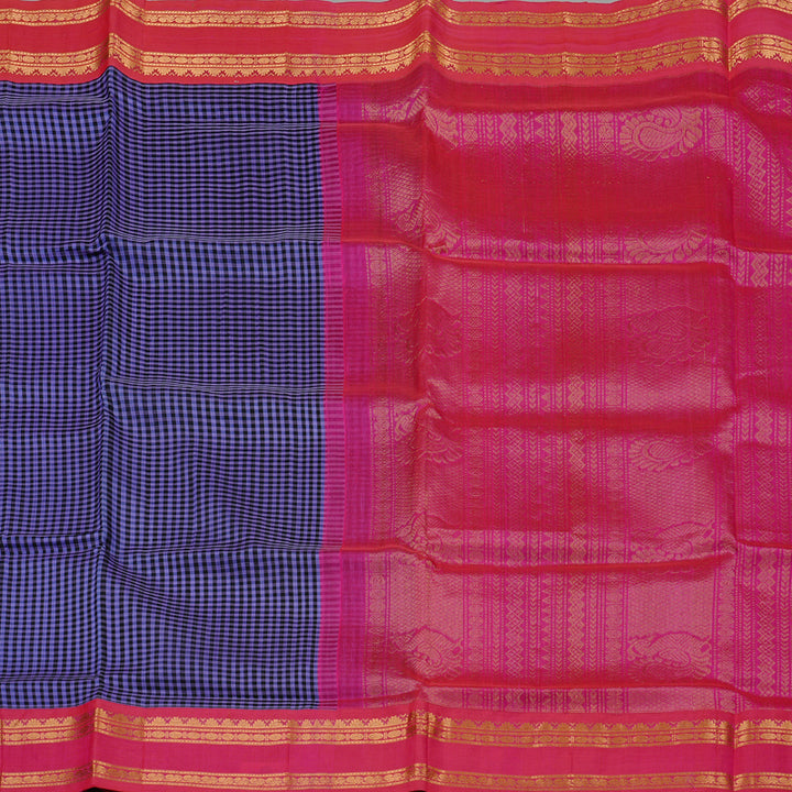 Hayagrivas Handloom Silk Cotton Saree in Sophisticated Lavender with Black Muted Checks KBD1860B8-1
