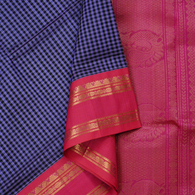 Hayagrivas Handloom Silk Cotton Saree in Sophisticated Lavender with Black Muted Checks KBD1860B8-1