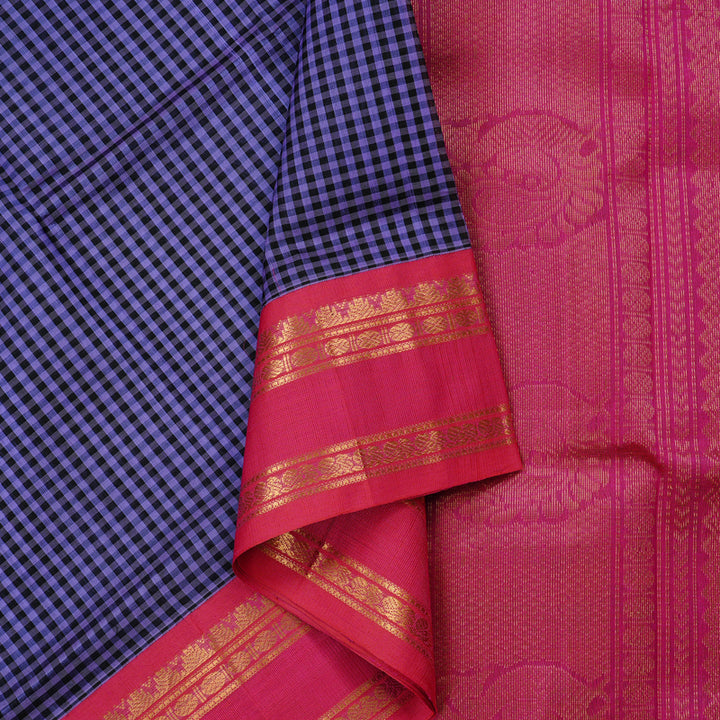 Hayagrivas Handloom Silk Cotton Saree in Sophisticated Lavender with Black Muted Checks KBD1860B8-1