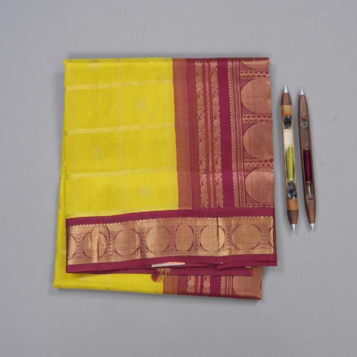 Hayagrivas Handloom Silk Cotton Saree in Mesmerizing Lemon Yellow Colour KBD1860B9-3