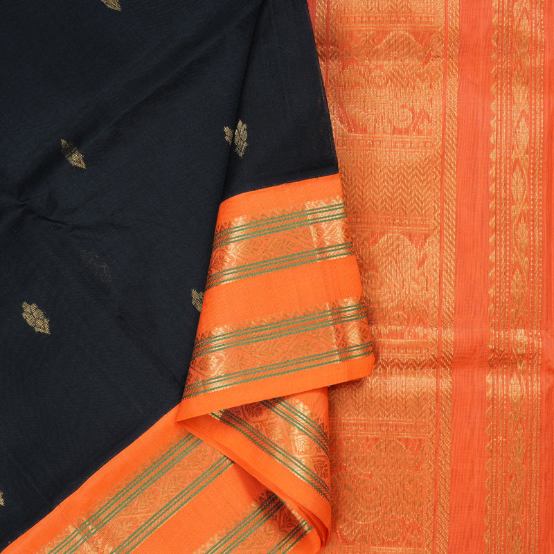 Hayagrivas Handloom Silk Cotton Saree in a Regal Black Colour KBD1861B10-3