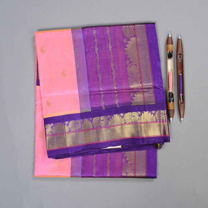 Hayagrivas Handloom Silk Cotton Saree in Delicate Dual Tone (Baby Pink with Yellow) KBD1861B4-5