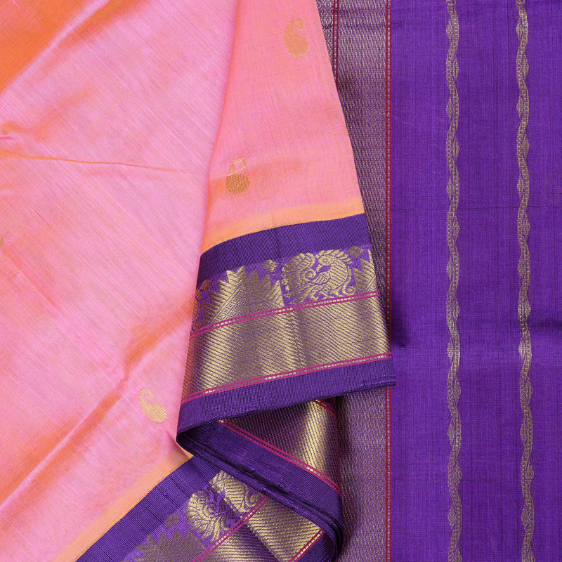 Hayagrivas Handloom Silk Cotton Saree in Delicate Dual Tone (Baby Pink with Yellow) KBD1861B4-5