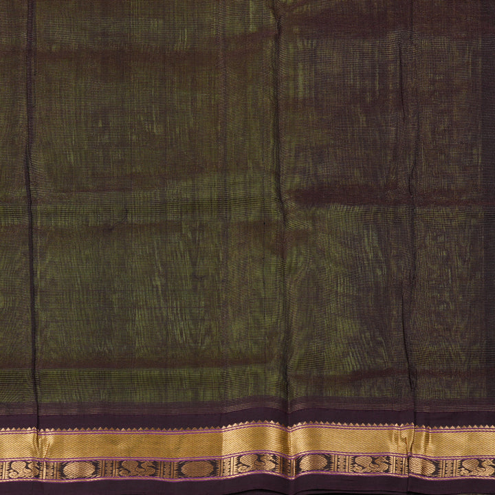 Hayagrivas Handloom Silk Cotton Saree in Vibrant Fluorescent Green with Dark Brown Border KBD1861B5-4