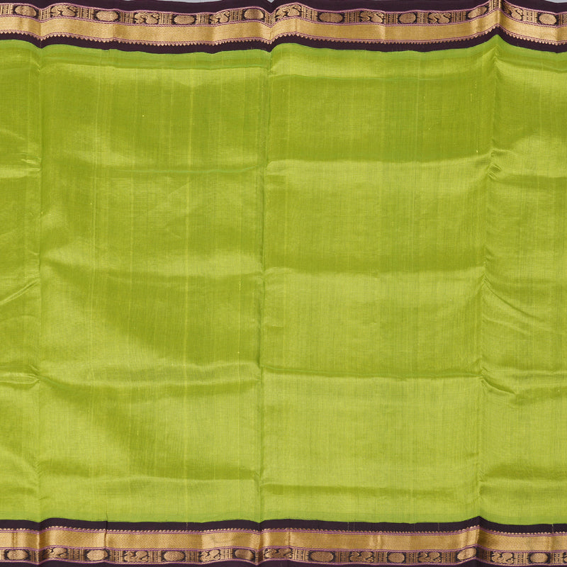 Hayagrivas Handloom Silk Cotton Saree in Vibrant Fluorescent Green with Dark Brown Border KBD1861B5-4
