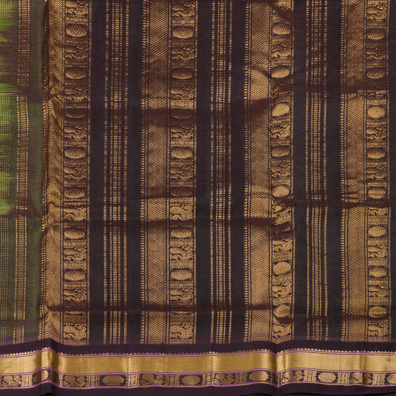 Hayagrivas Handloom Silk Cotton Saree in Vibrant Fluorescent Green with Dark Brown Border KBD1861B5-4