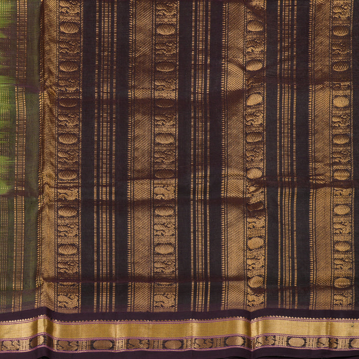Hayagrivas Handloom Silk Cotton Saree in Vibrant Fluorescent Green with Dark Brown Border KBD1861B5-4