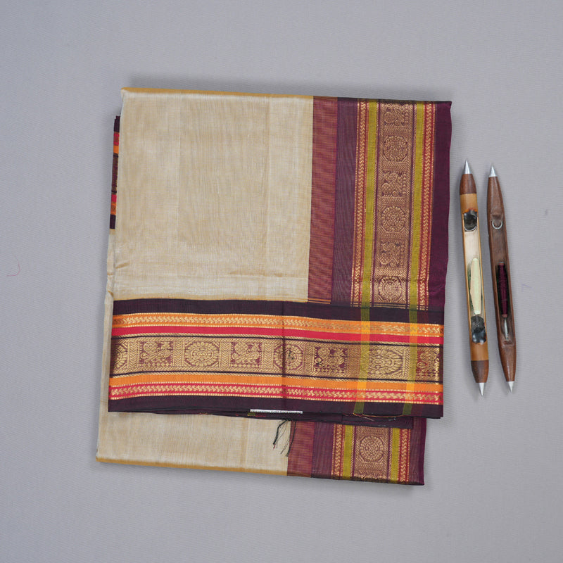 Hayagrivas Handloom Silk Cotton Saree in Opulent Sand Brown with Wine Maroon Contrast KBD1861B7-3