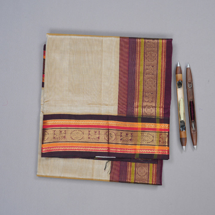Hayagrivas Handloom Silk Cotton Saree in Opulent Sand Brown with Wine Maroon Contrast KBD1861B7-3